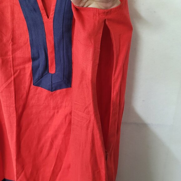 Sail to Sable Tunic Dress Womens Large‎ Red Blue Sleeveless Linen Blend Nautical - Picture 5 of 12